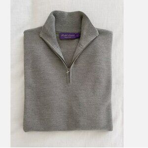 Ralph Lauren Purple Label Piqué Knit Wool Cashmere zip Sweater ITALY Large grey